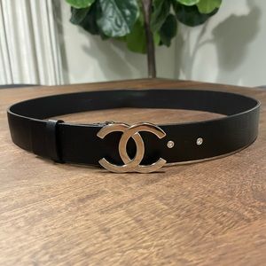 CHANEL 2020 CC Logo Leather Belt 85 34